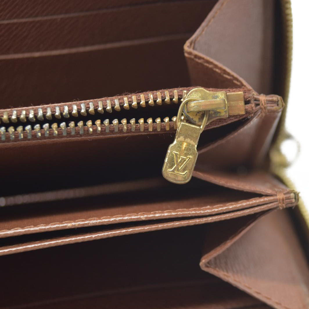 $915 Louis Vuitton Monogram Zippy Zip Around Long Wallet Purse Brown SP0028