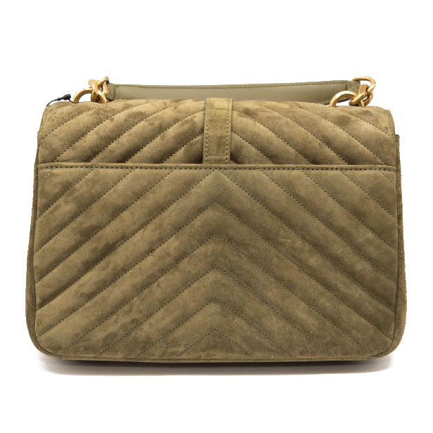 NEW Saint Laurent College Medium Chain Bag in Quilted Suede Loden Green