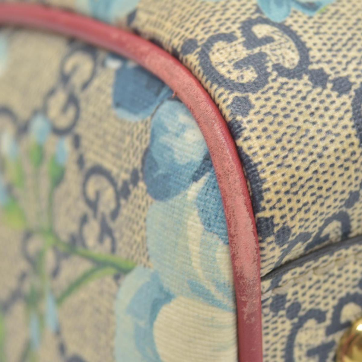 $1390 Gucci GG Supreme Monogram Blooms Small Boston Beige Blue Navy Hibiscus Red
