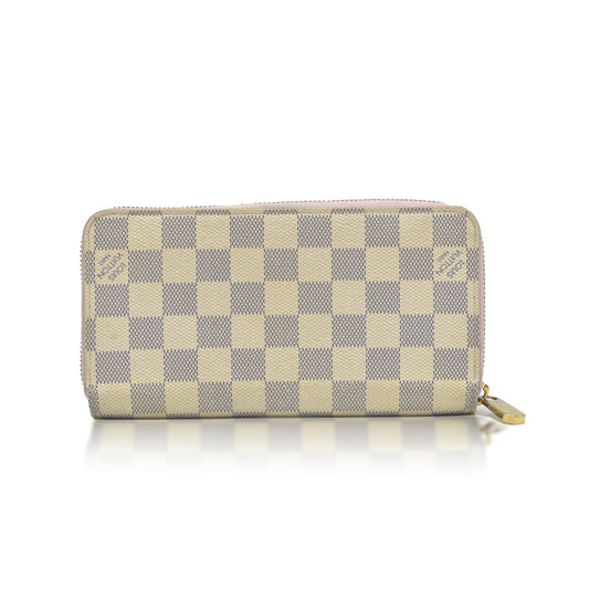 $915 2019 LOUIS VUITTON Zippy Wallet Damier Azur Long Wallet Rose Ballerine  LM2189