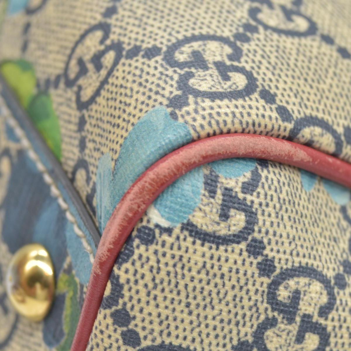 $1390 Gucci GG Supreme Monogram Blooms Small Boston Beige Blue Navy Hibiscus Red