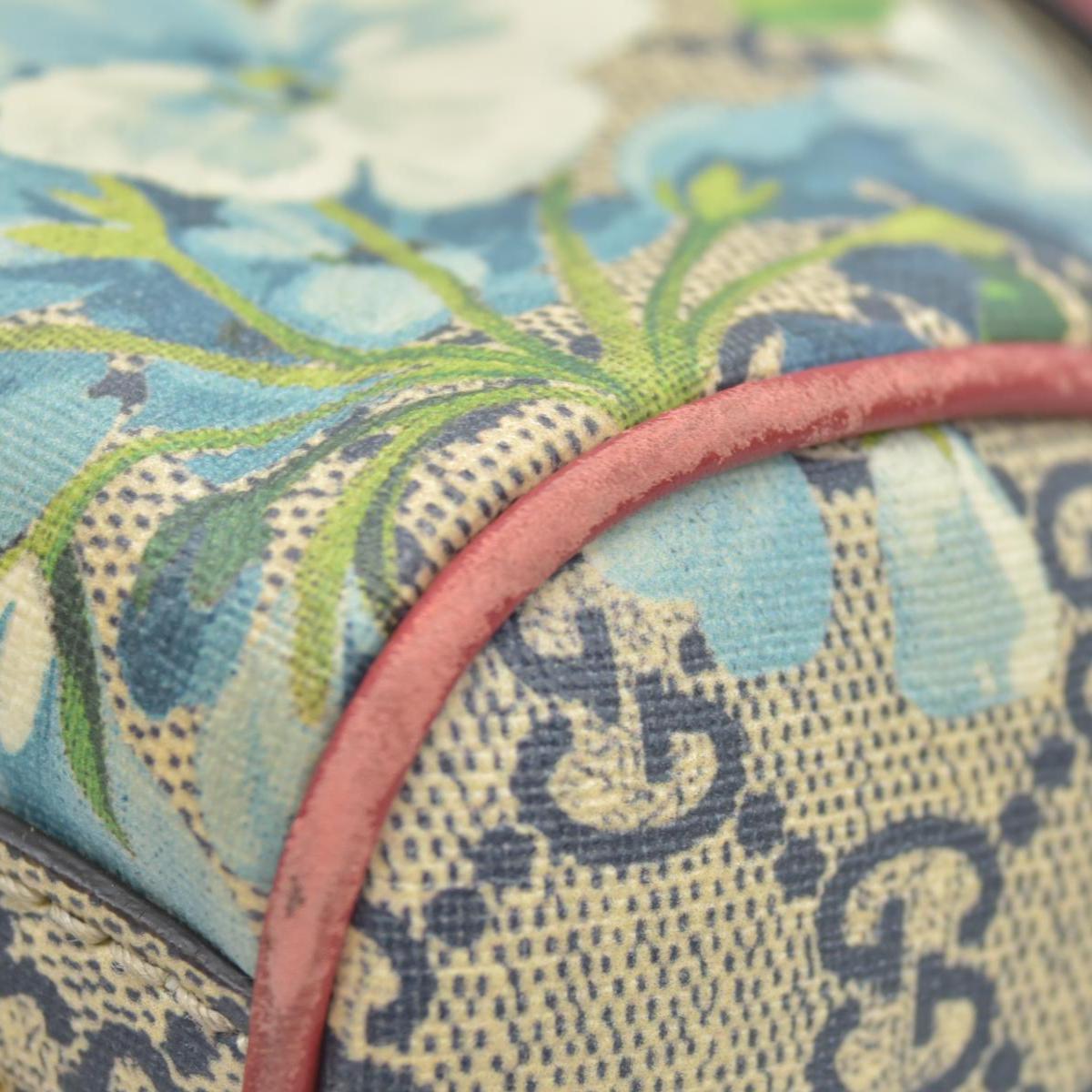 $1390 Gucci GG Supreme Monogram Blooms Small Boston Beige Blue Navy Hibiscus Red