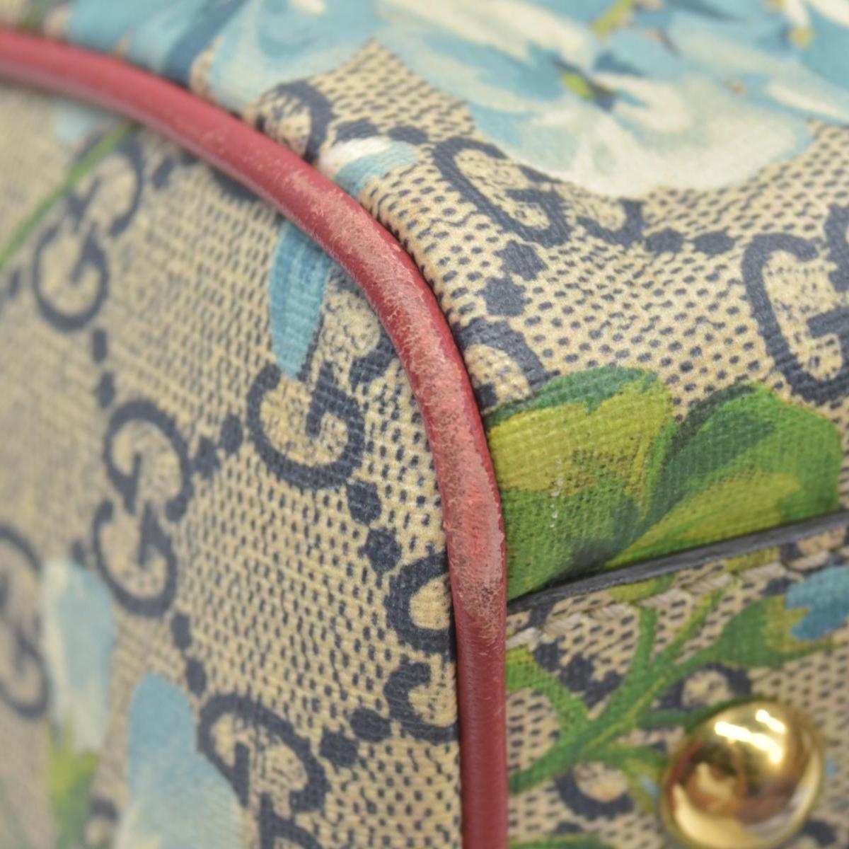 $1390 Gucci GG Supreme Monogram Blooms Small Boston Beige Blue Navy Hibiscus Red