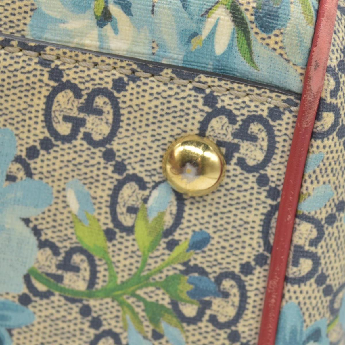 $1390 Gucci GG Supreme Monogram Blooms Small Boston Beige Blue Navy Hibiscus Red