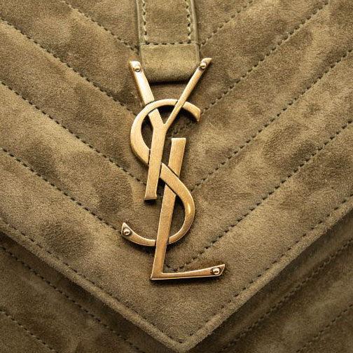 NEW Saint Laurent College Medium Chain Bag in Quilted Suede Loden Green