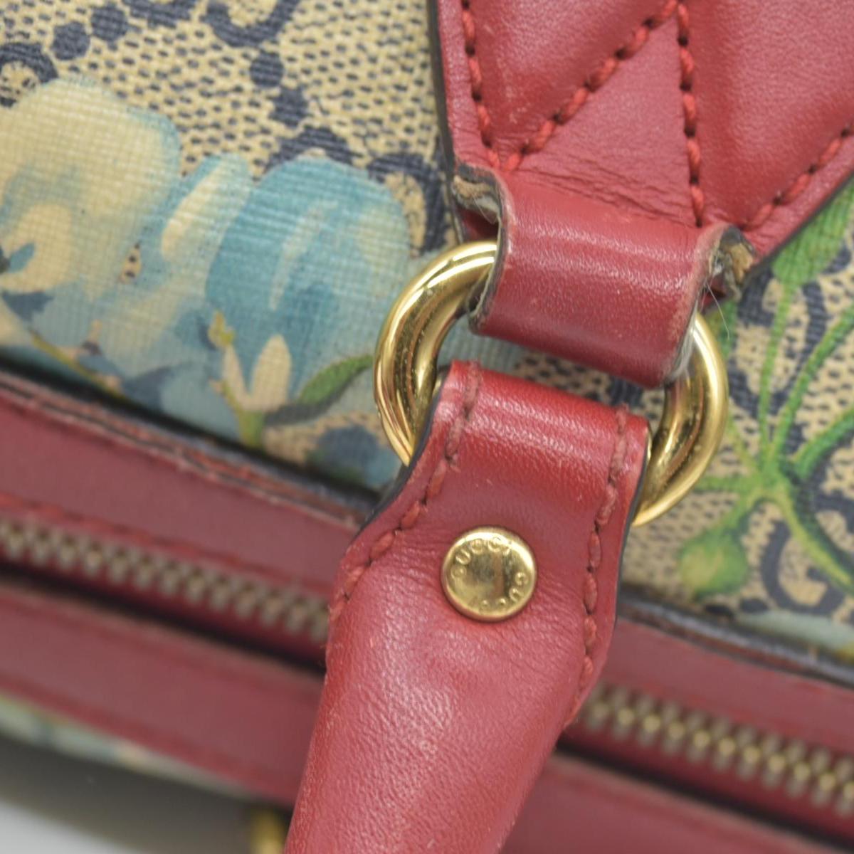 $1390 Gucci GG Supreme Monogram Blooms Small Boston Beige Blue Navy Hibiscus Red
