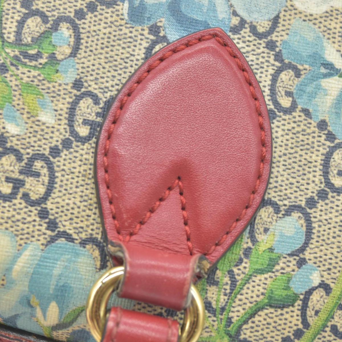 $1390 Gucci GG Supreme Monogram Blooms Small Boston Beige Blue Navy Hibiscus Red