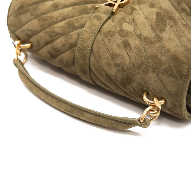 NEW Saint Laurent College Medium Chain Bag in Quilted Suede Loden Green