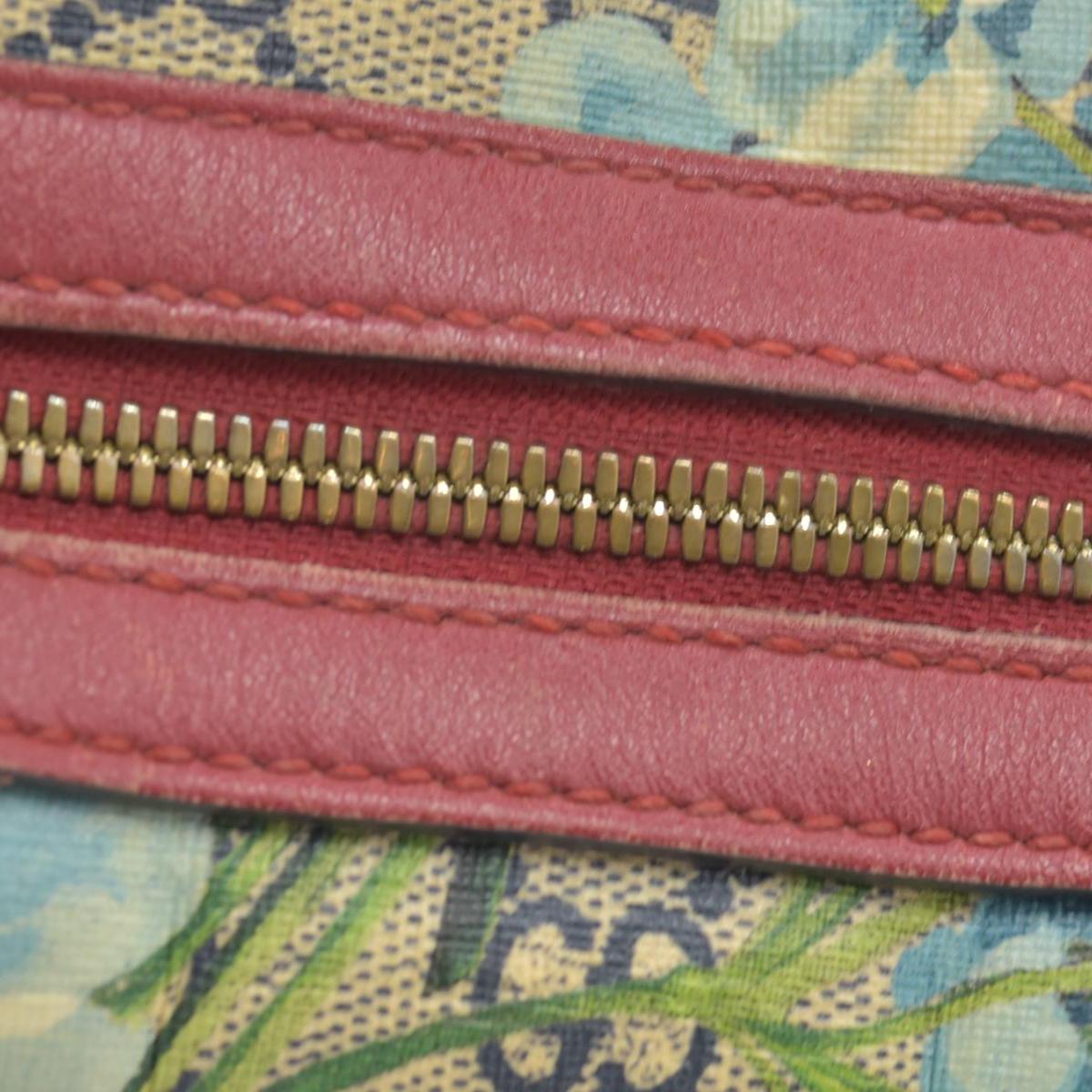 $1390 Gucci GG Supreme Monogram Blooms Small Boston Beige Blue Navy Hibiscus Red