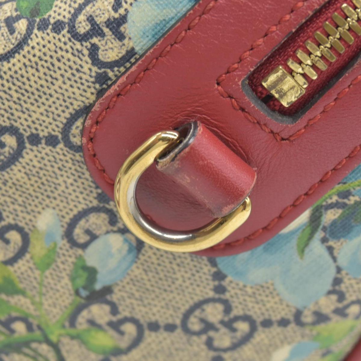 $1390 Gucci GG Supreme Monogram Blooms Small Boston Beige Blue Navy Hibiscus Red