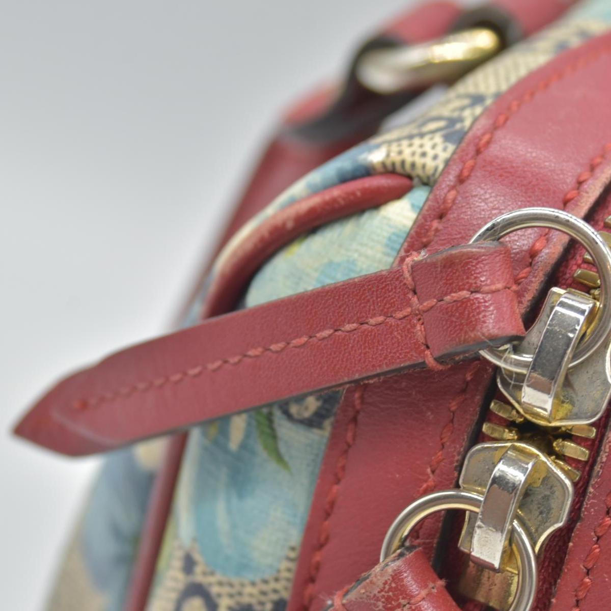 $1390 Gucci GG Supreme Monogram Blooms Small Boston Beige Blue Navy Hibiscus Red