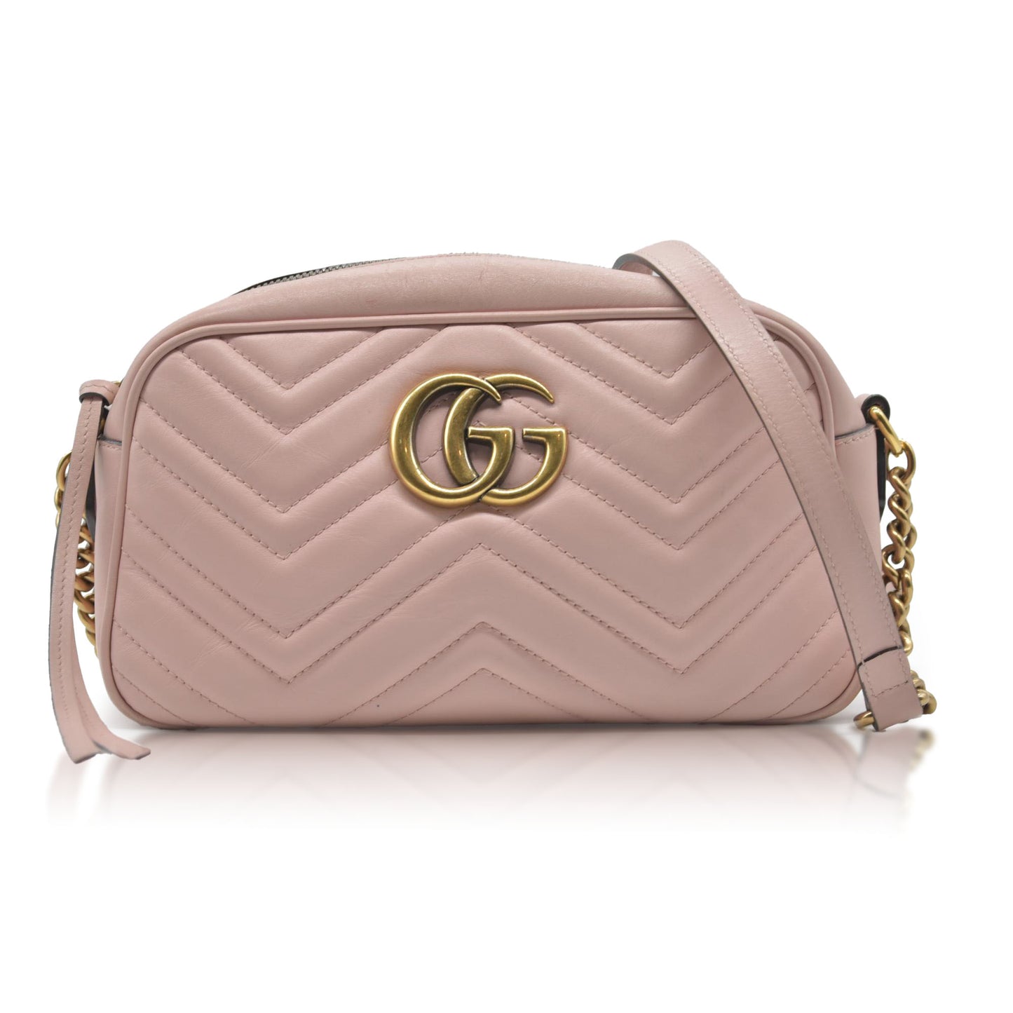 $1950 Gucci Calfskin Matelasse Small GG Marmont Chain Shoulder Bag Perfect Pink