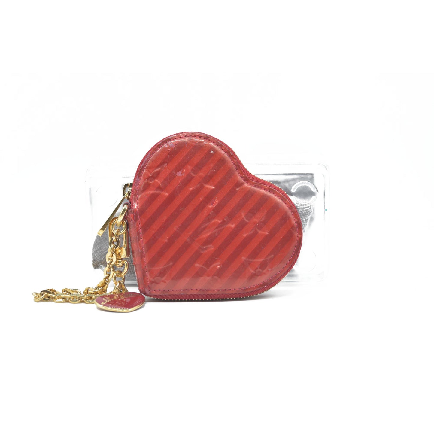 $490 Louis Vuitton  Vernis Rayures Coeur Heart Coin Purse TS4187