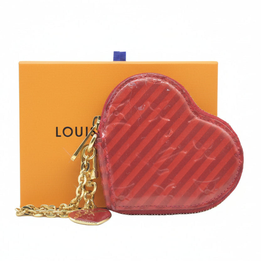 $490 Louis Vuitton  Vernis Rayures Coeur Heart Coin Purse TS4187