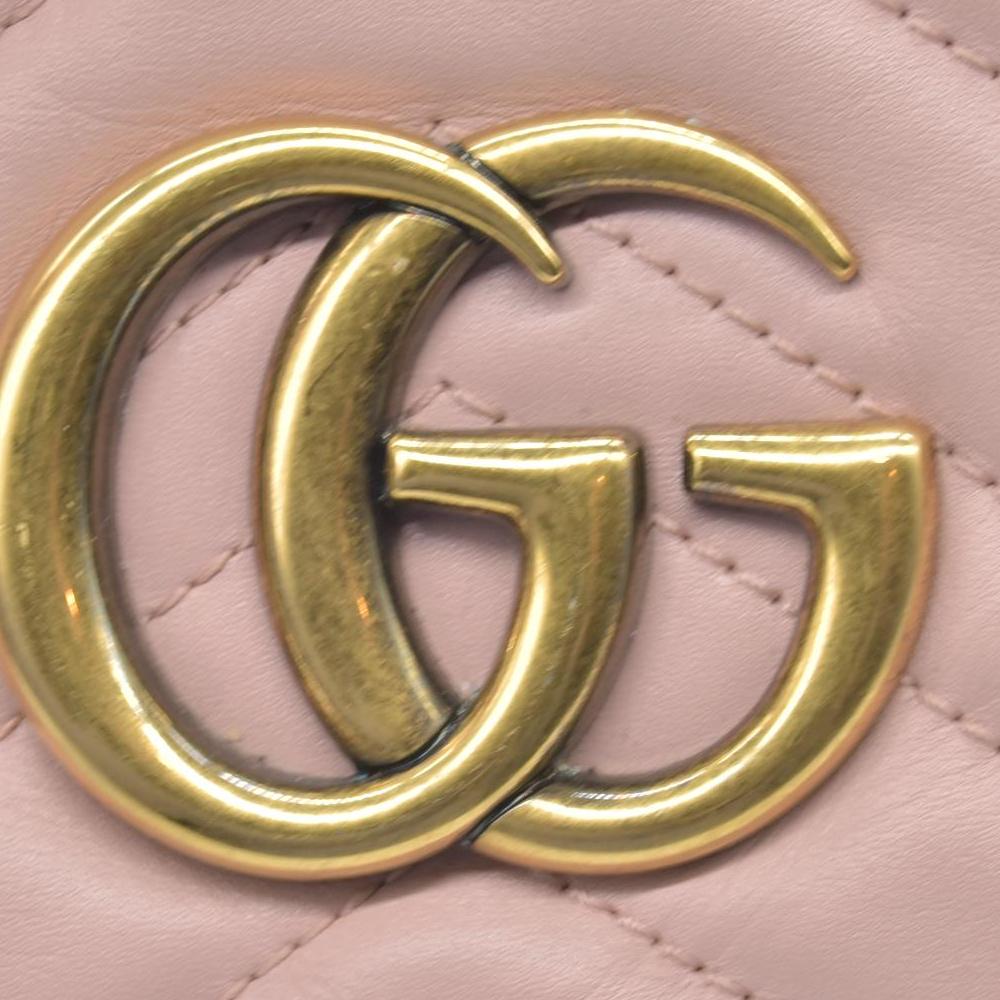 $1950 Gucci Calfskin Matelasse Small GG Marmont Chain Shoulder Bag Perfect Pink