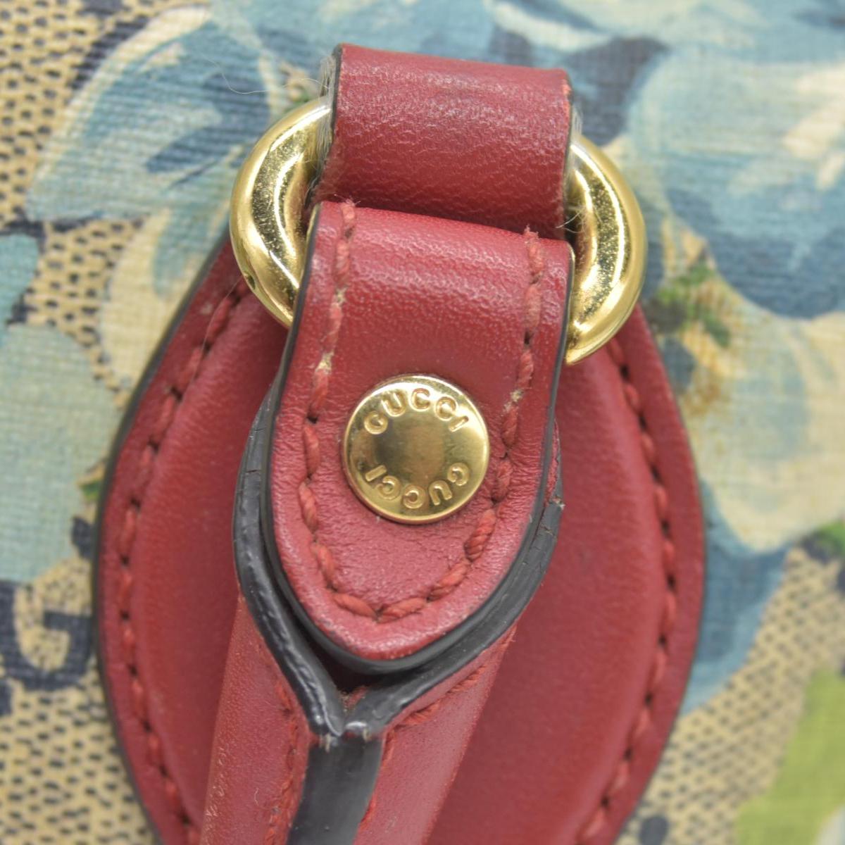 $1390 Gucci GG Supreme Monogram Blooms Small Boston Beige Blue Navy Hibiscus Red