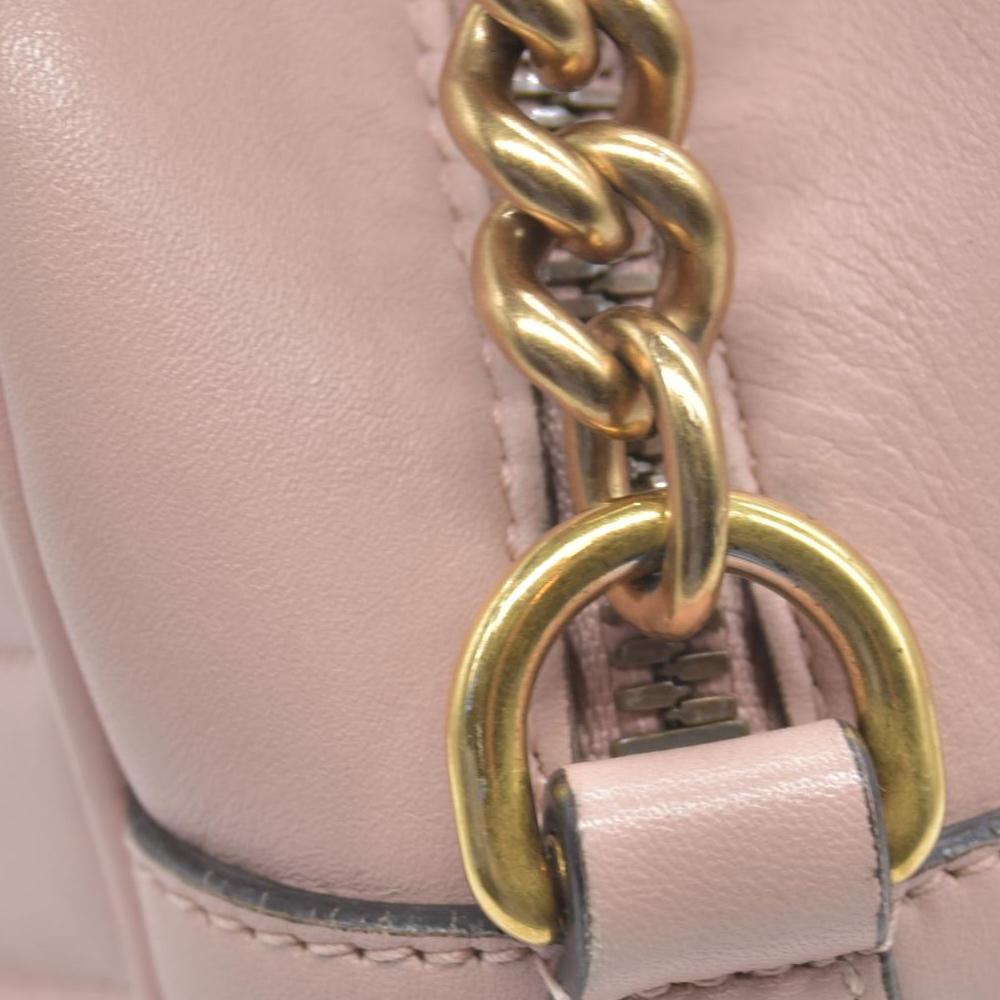 $1950 Gucci Calfskin Matelasse Small GG Marmont Chain Shoulder Bag Perfect Pink