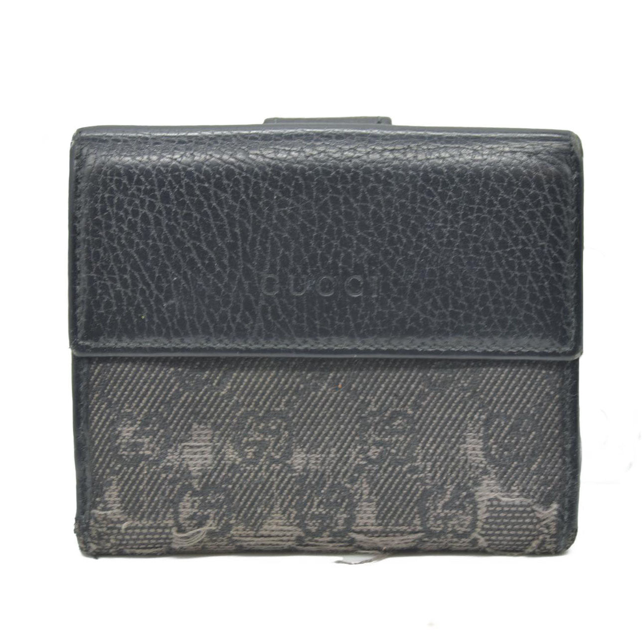 Gucci  Calfskin Denim Monogram French Flap Wallet