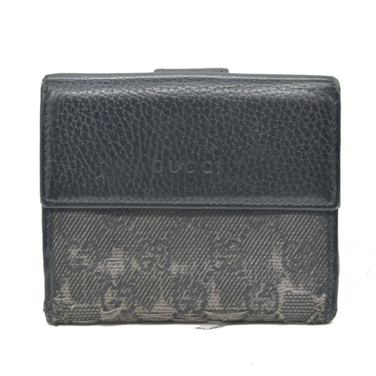 Gucci  Calfskin Denim Monogram French Flap Wallet