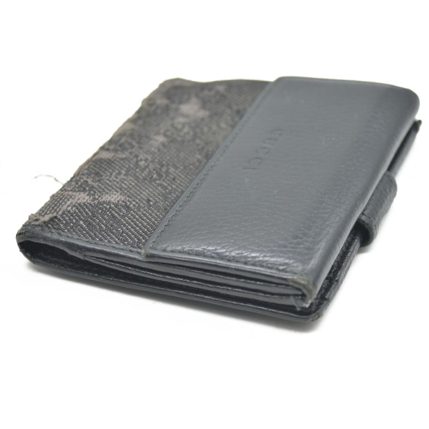 Gucci  Calfskin Denim Monogram French Flap Wallet