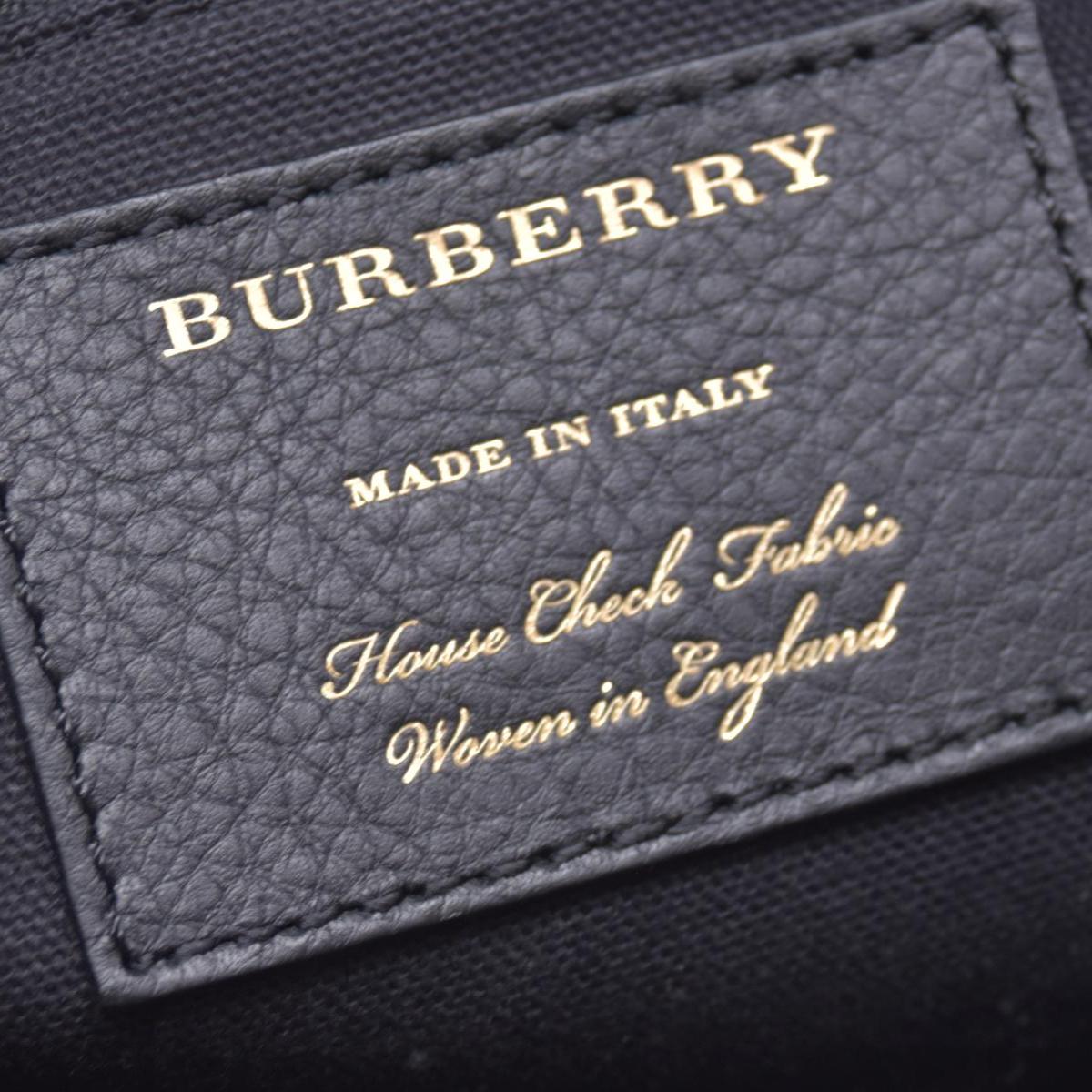 $1490 BURBERRY Grainy Leather House Check Medium Banner Tote Black CONSIGNMENT 10021501