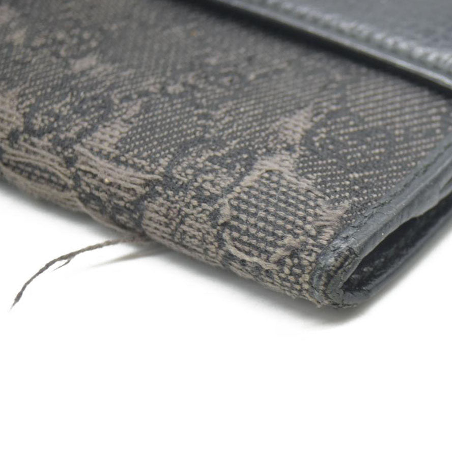 Gucci  Calfskin Denim Monogram French Flap Wallet