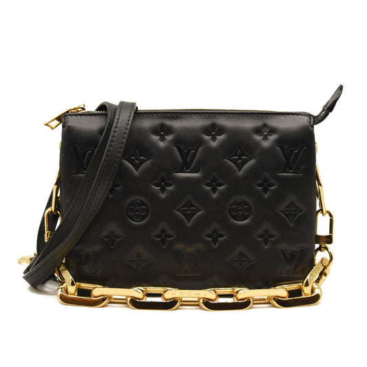LOUIS VUITTON Lambskin Embossed Monogram Coussin BB Black