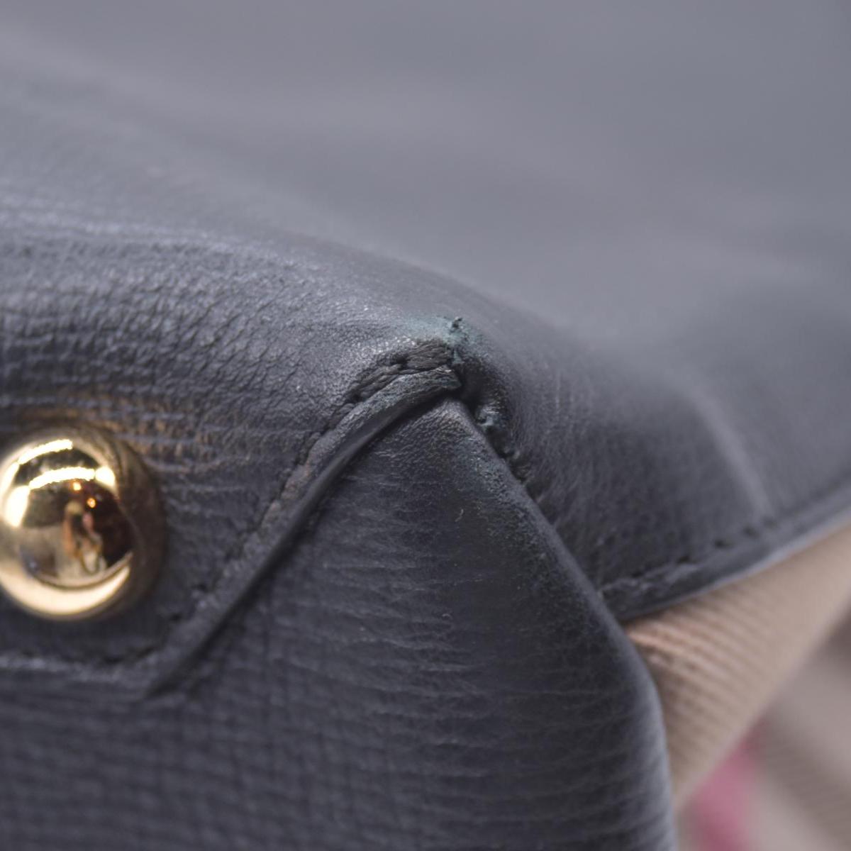 $1490 BURBERRY Grainy Leather House Check Medium Banner Tote Black CONSIGNMENT 10021501