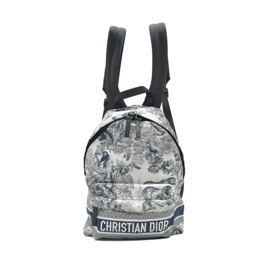 Christian Dior Nylon Technical Fabric Toile De Jouy Small Diortravel Backpack Blue