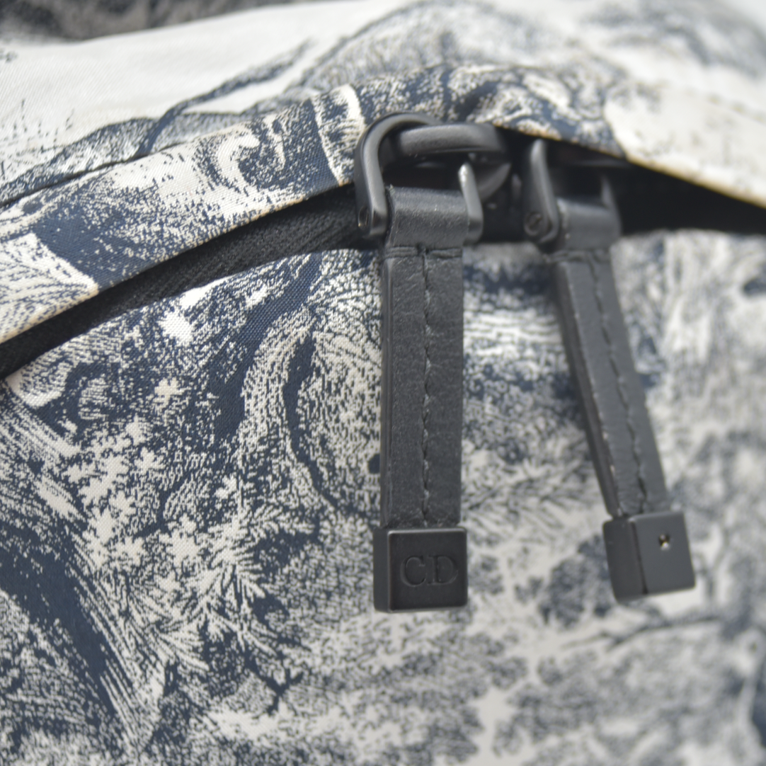 Christian Dior Nylon Technical Fabric Toile De Jouy Small Diortravel Backpack Blue