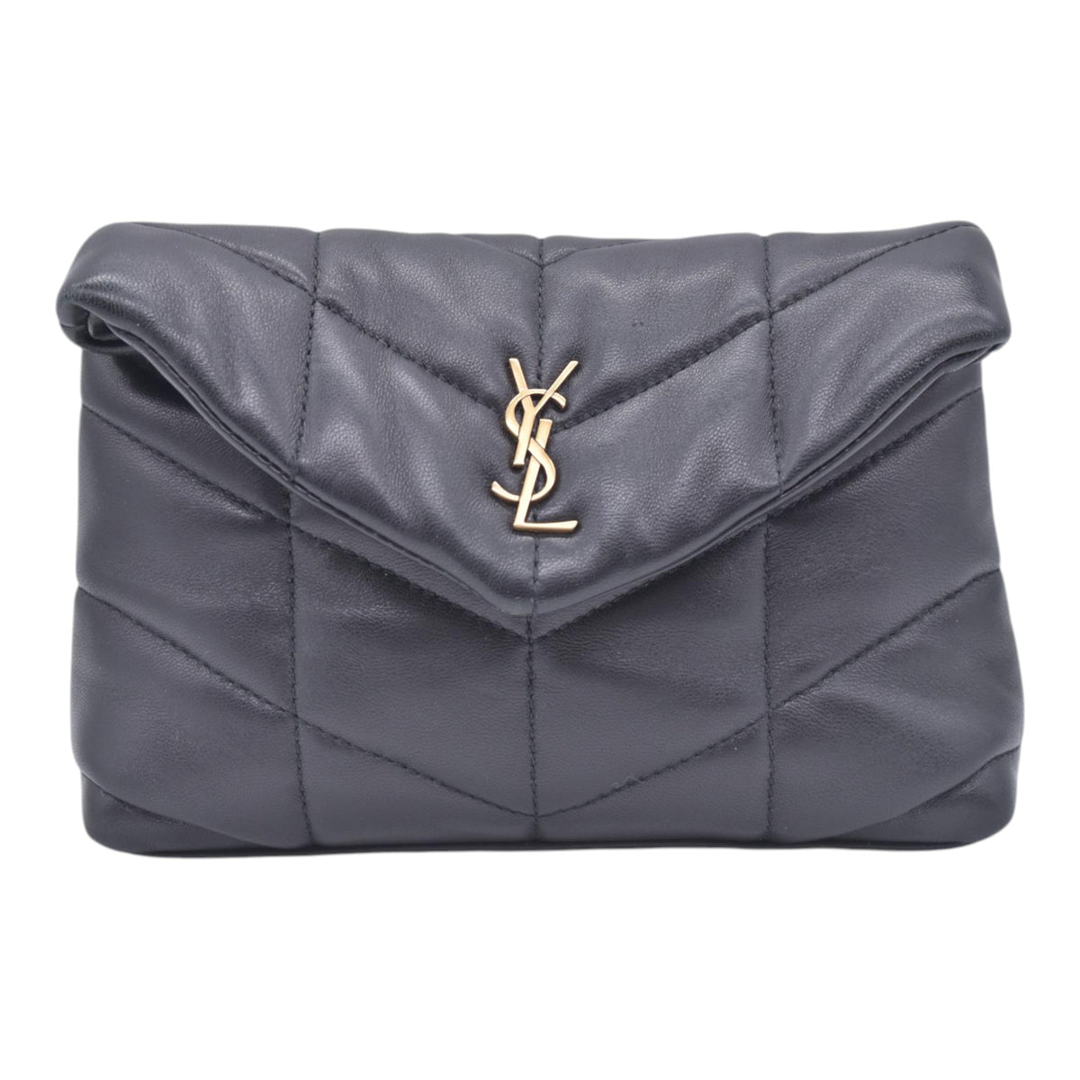$850 SAINT LAURENT Black Quilted Leather Loulou Puffer Pouch CONSIGNMENT 10021500