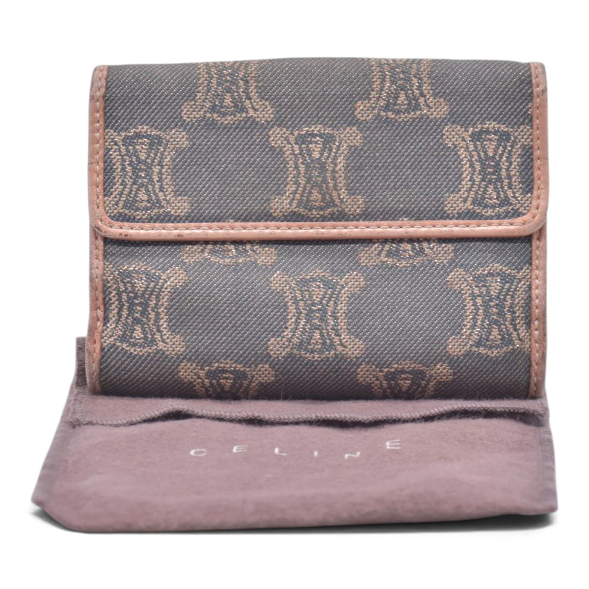 $260 CELINE Triomphe Macadam Canvas Compact Bifold Wallet CONSIGNMENT 10021494