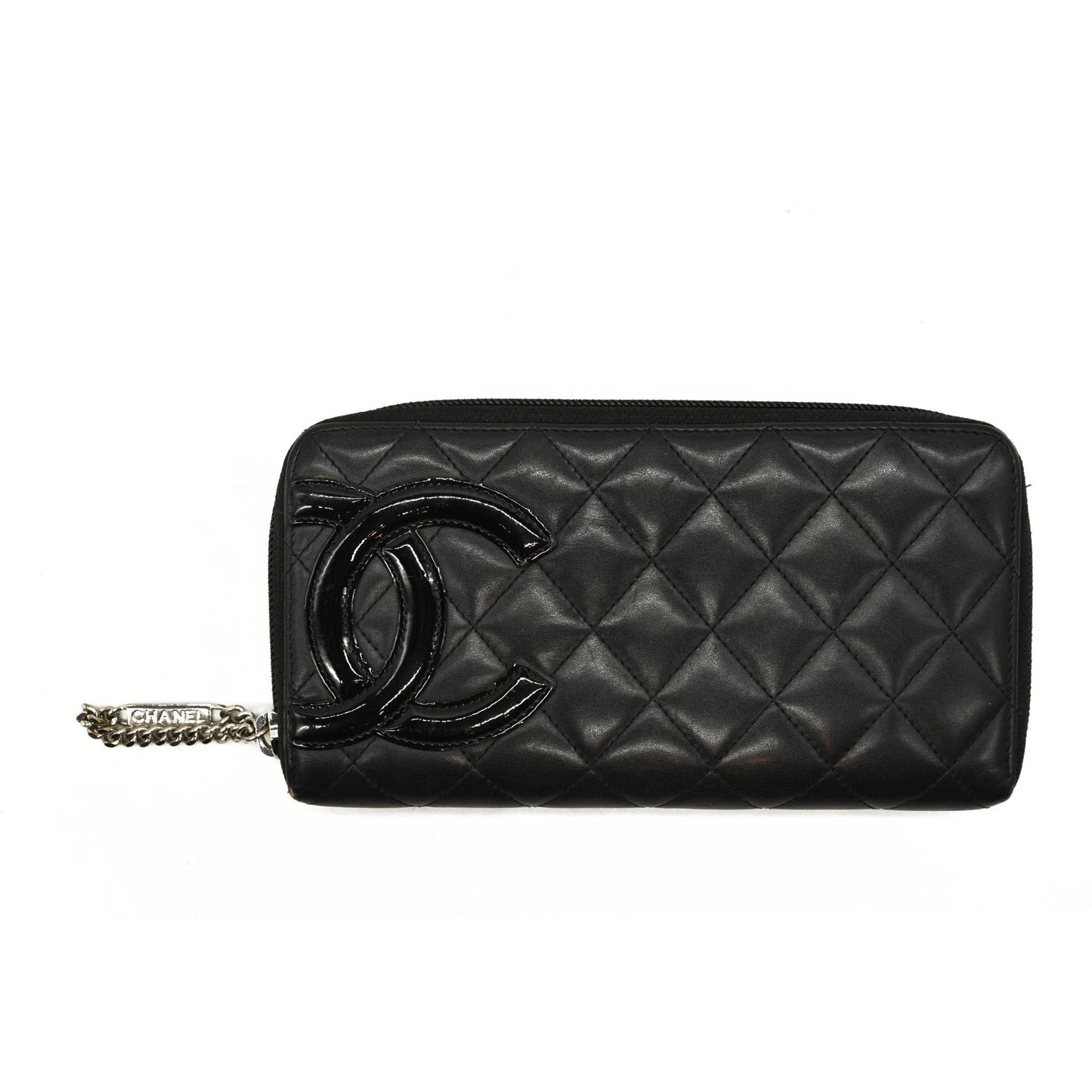 CHANEL Calfskin Quilted Cambon Zip Around Wallet Black 17*