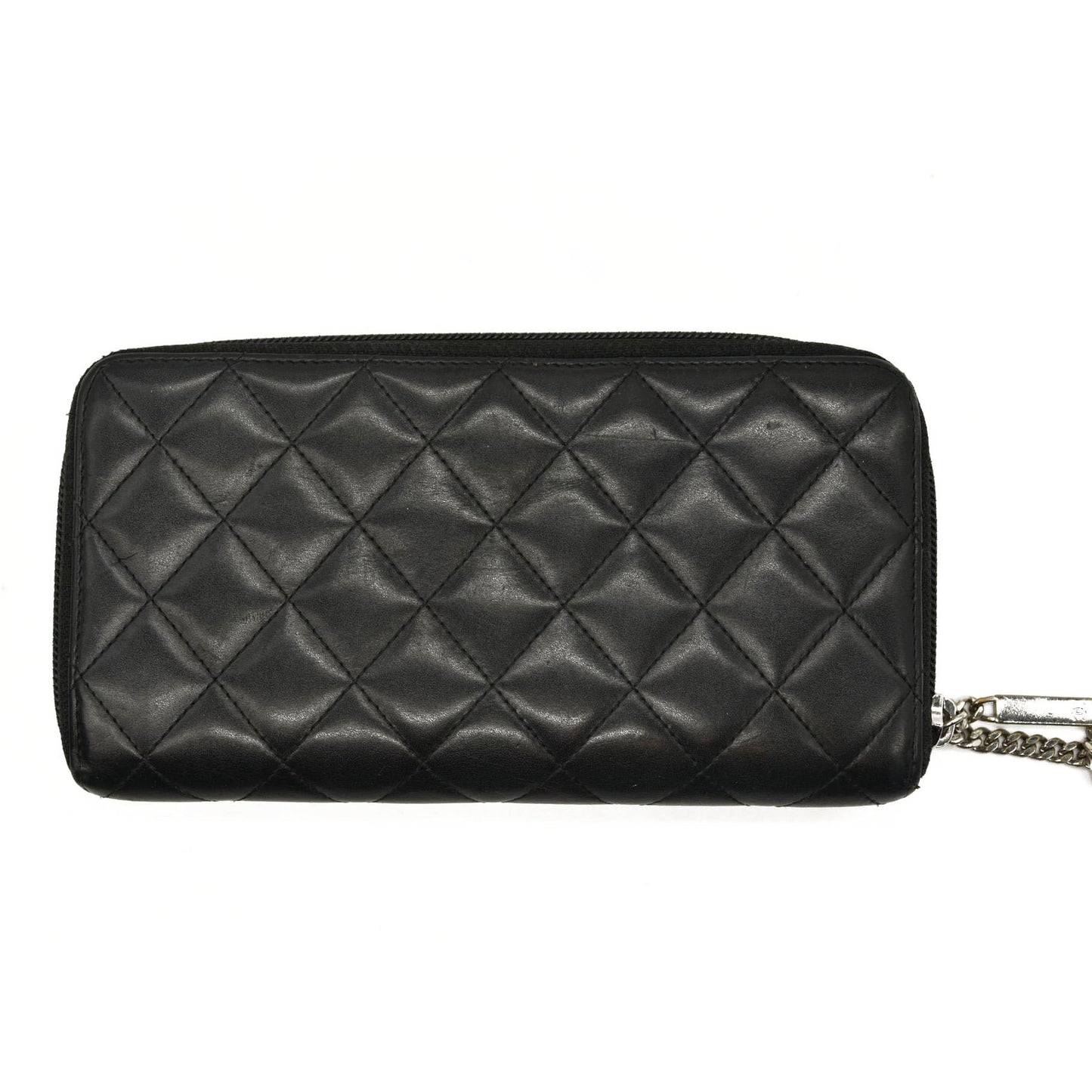 CHANEL Calfskin Quilted Cambon Zip Around Wallet Black 17*