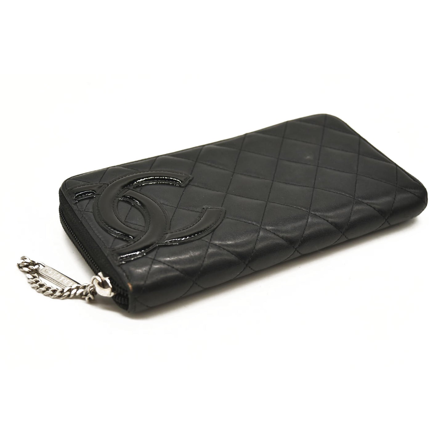 CHANEL Calfskin Quilted Cambon Zip Around Wallet Black 17*