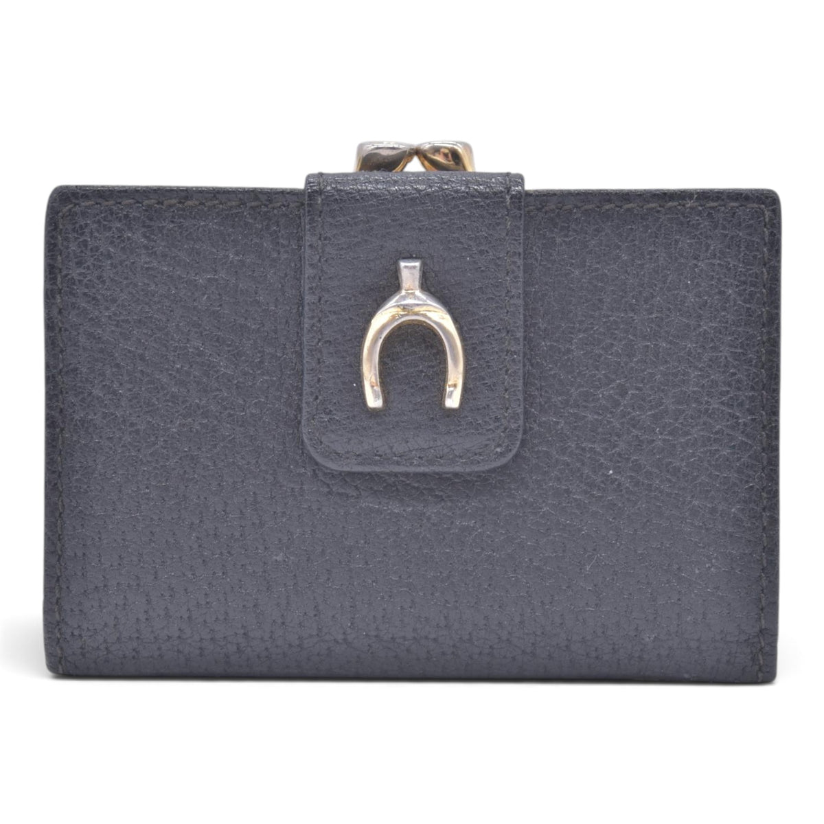 $300 GUCCI Vintage Leather Horseshoe Kisslock French Purse Wallet Black CONSIGNMENT 10021496
