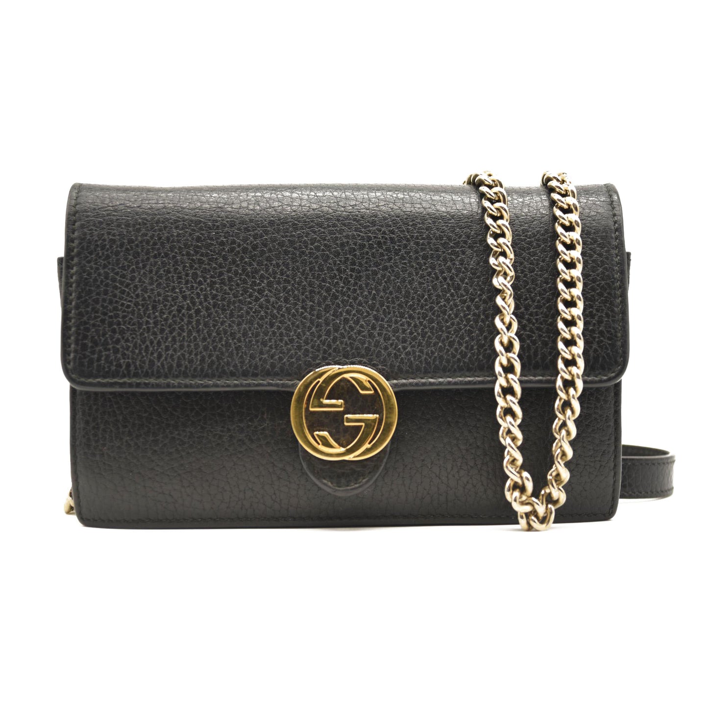 GUCCI Dollar Calfskin Interlocking G Chain Wallet Black