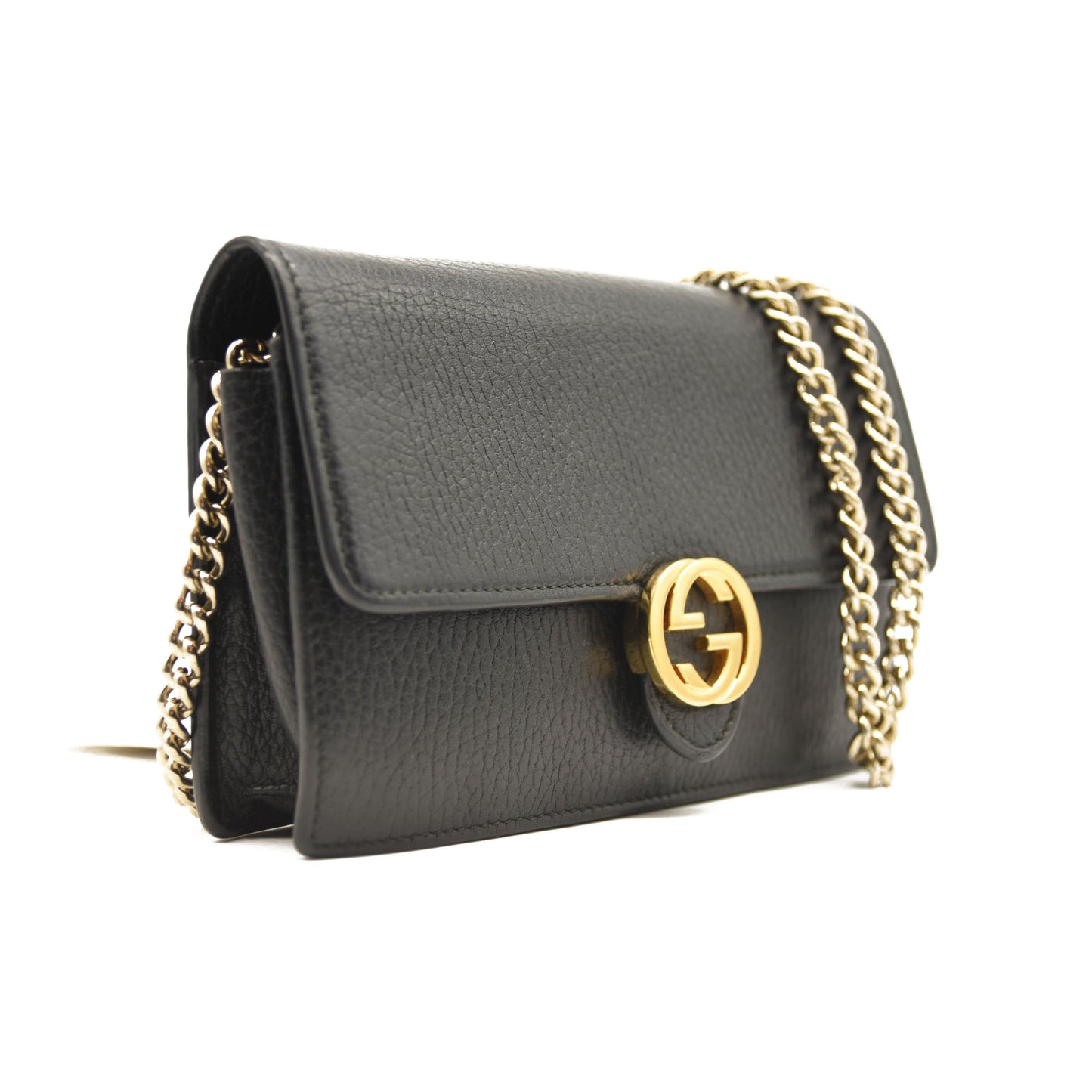 GUCCI Dollar Calfskin Interlocking G Chain Wallet Black