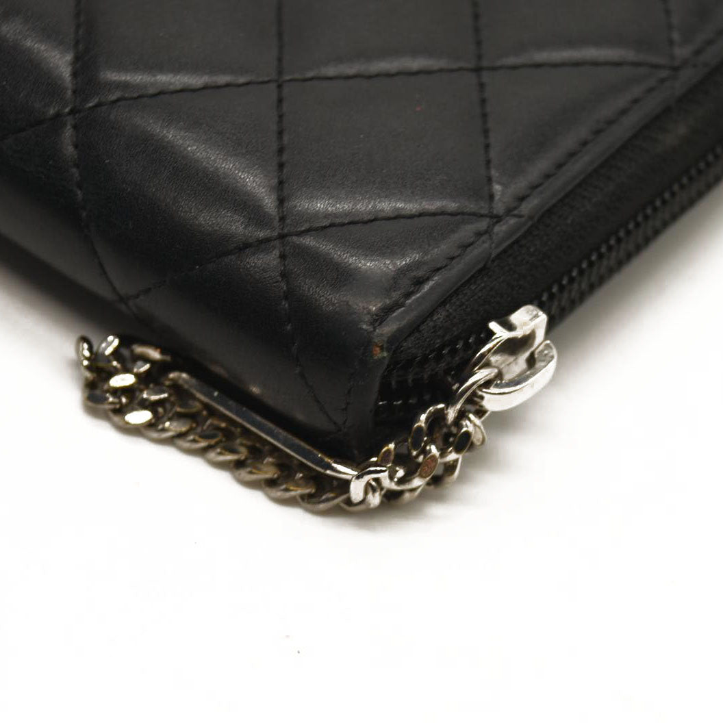 CHANEL Calfskin Quilted Cambon Zip Around Wallet Black 17*