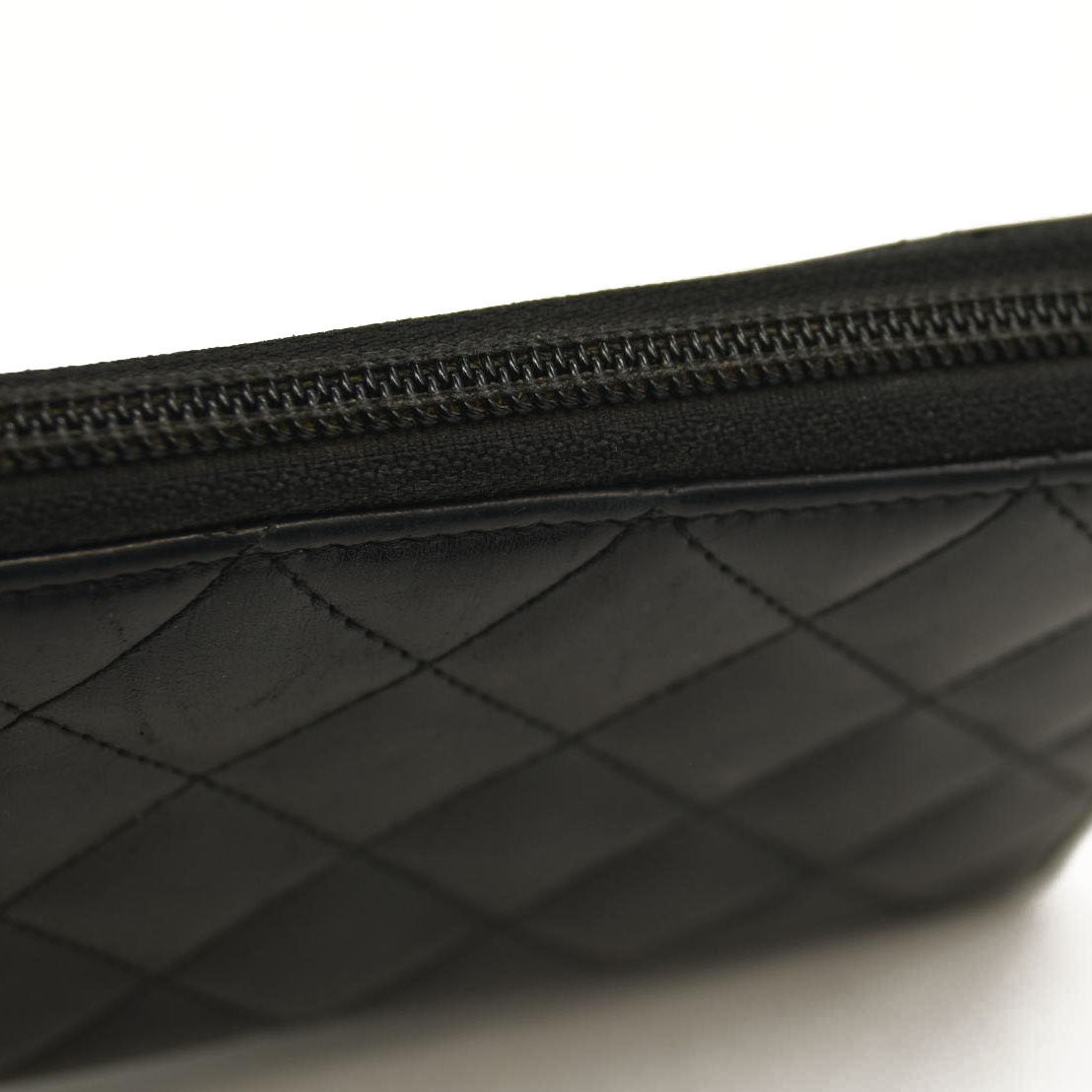 CHANEL Calfskin Quilted Cambon Zip Around Wallet Black 17*