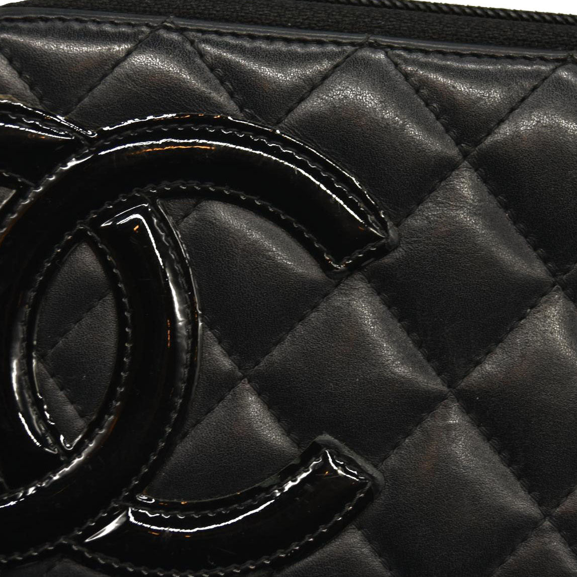 CHANEL Calfskin Quilted Cambon Zip Around Wallet Black 17*