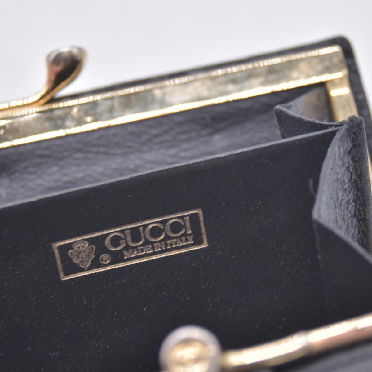 $300 GUCCI Vintage Leather Horseshoe Kisslock French Purse Wallet Black CONSIGNMENT 10021496