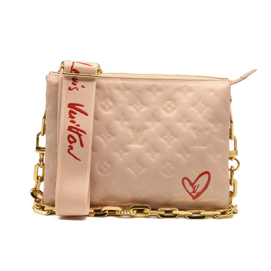 LOUIS VUITTON Lambskin Embossed Monogram Fall In Love Coussin PM Dragée Light Pink