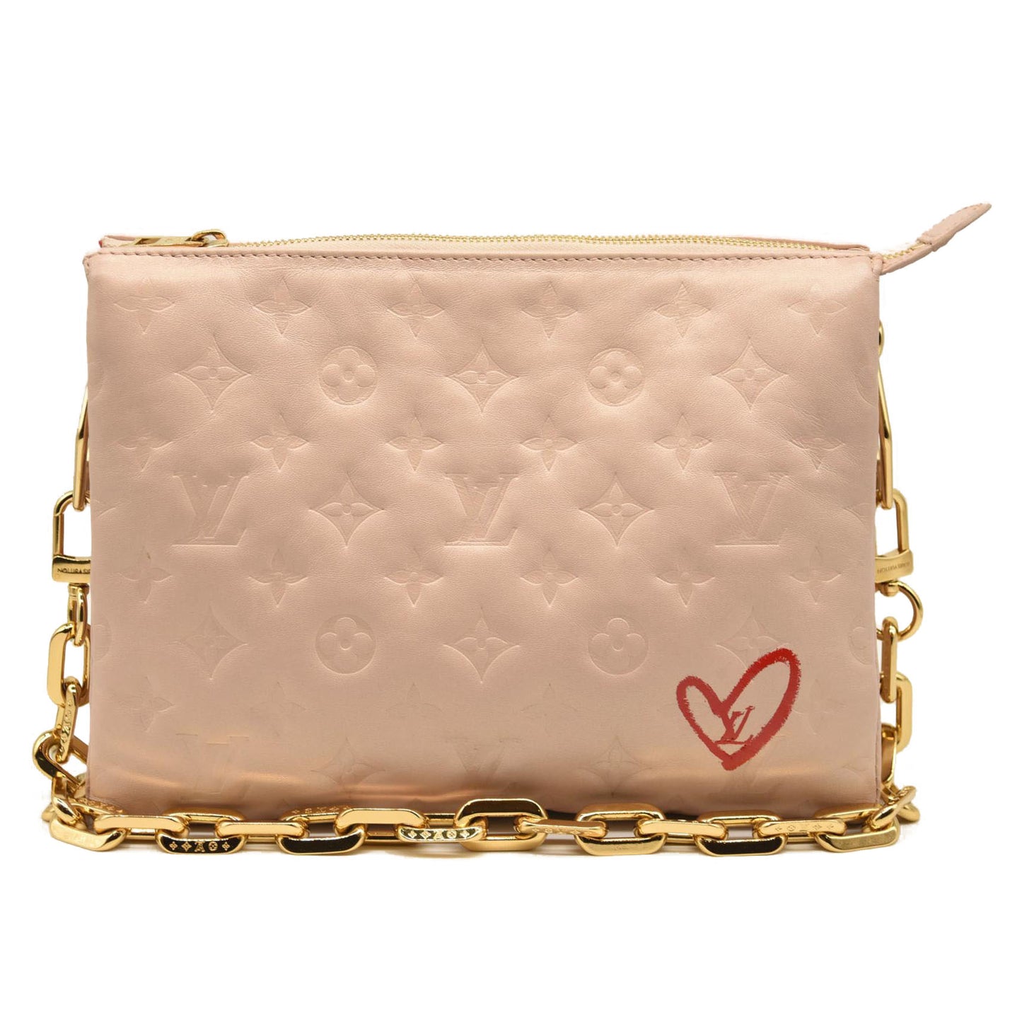 LOUIS VUITTON Lambskin Embossed Monogram Fall In Love Coussin PM Dragée Light Pink