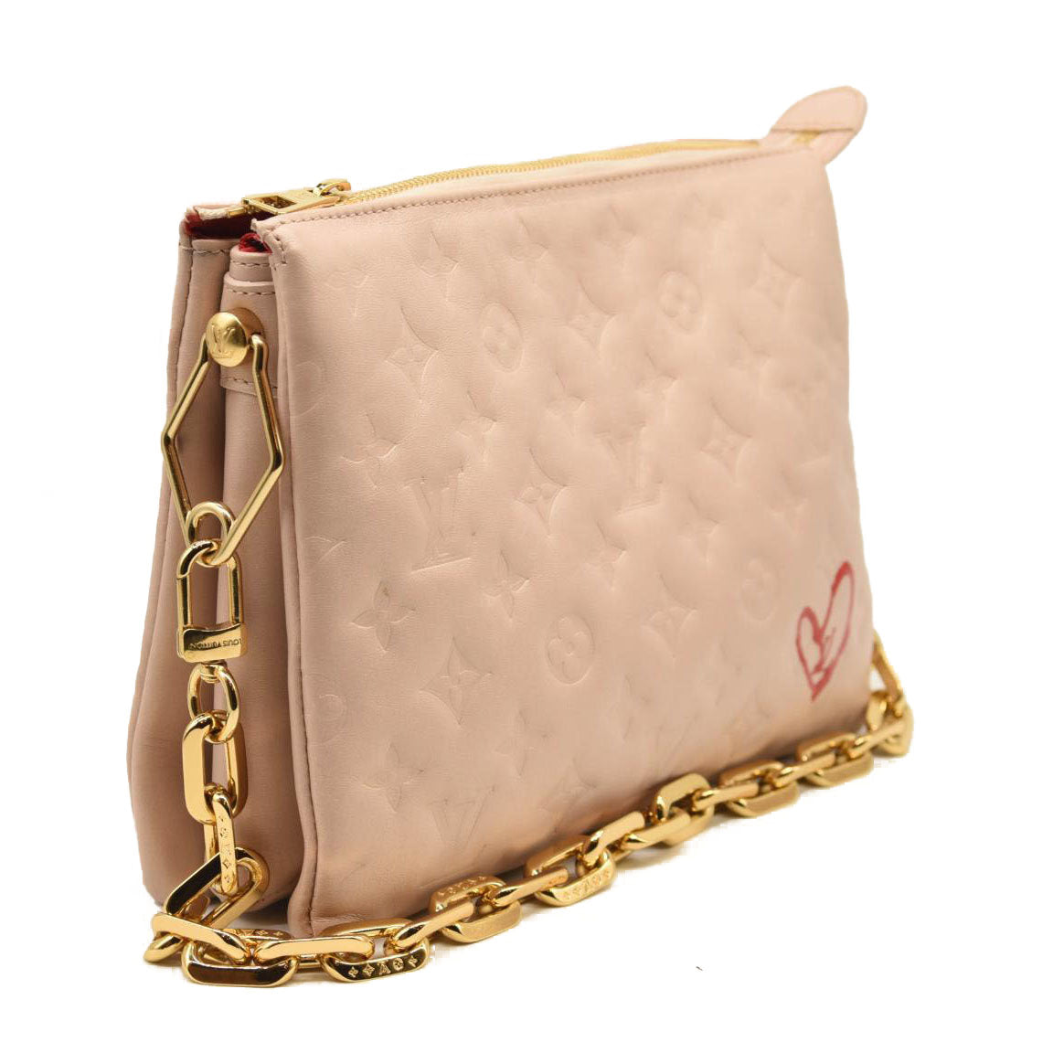LOUIS VUITTON Lambskin Embossed Monogram Fall In Love Coussin PM Dragée Light Pink