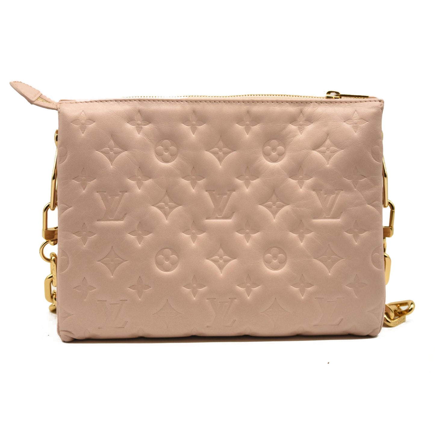 LOUIS VUITTON Lambskin Embossed Monogram Fall In Love Coussin PM Dragée Light Pink