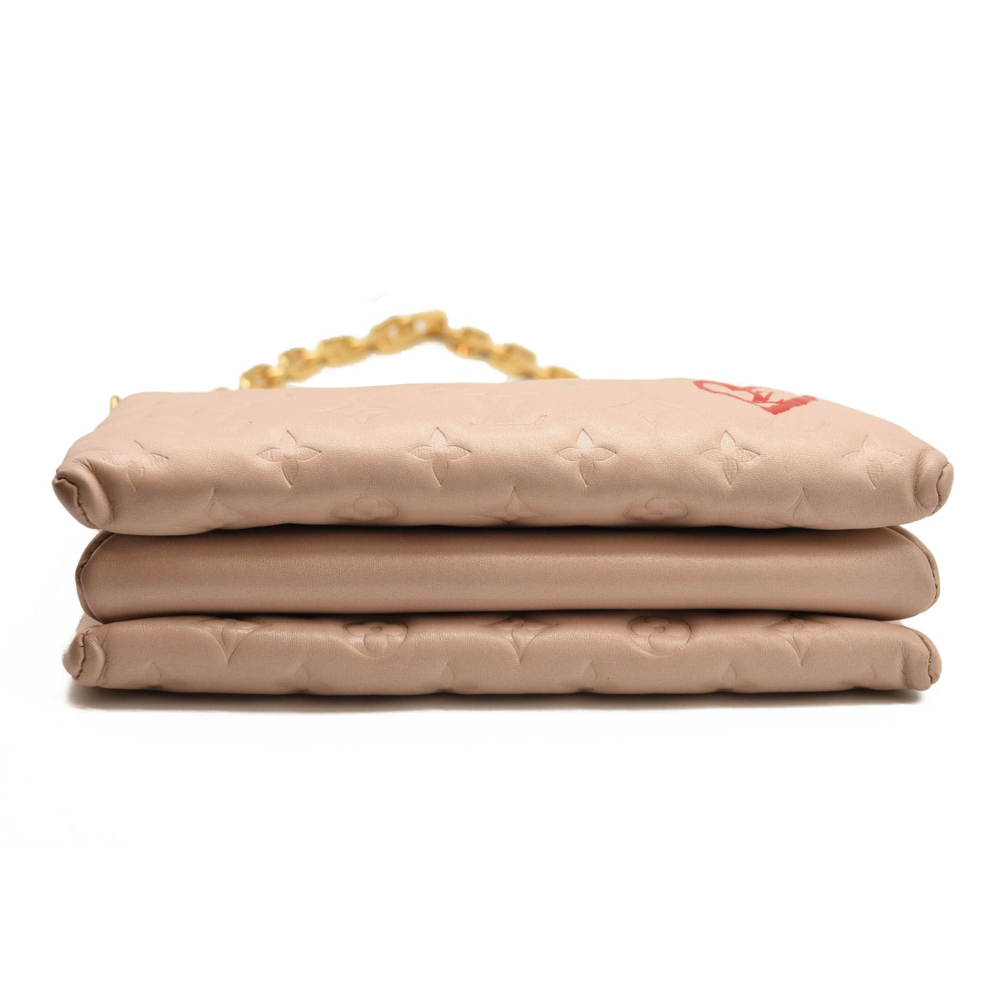 LOUIS VUITTON Lambskin Embossed Monogram Fall In Love Coussin PM Dragée Light Pink