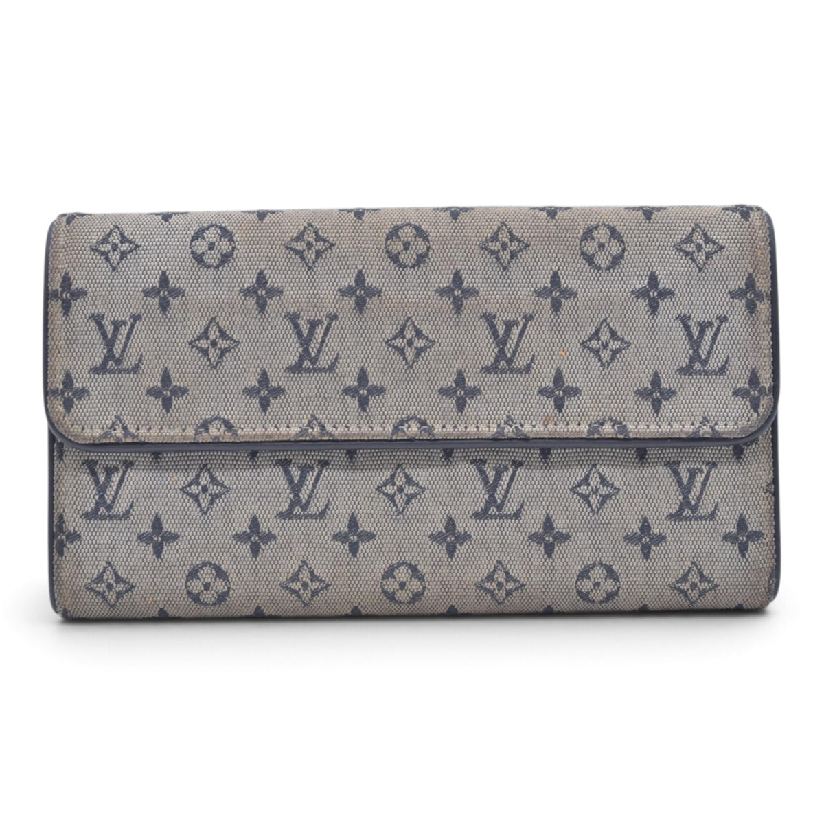 $280 LOUIS VUITTON Monogram Mini Lin Flap Wallet Grey CONSIGNMENT 10021491