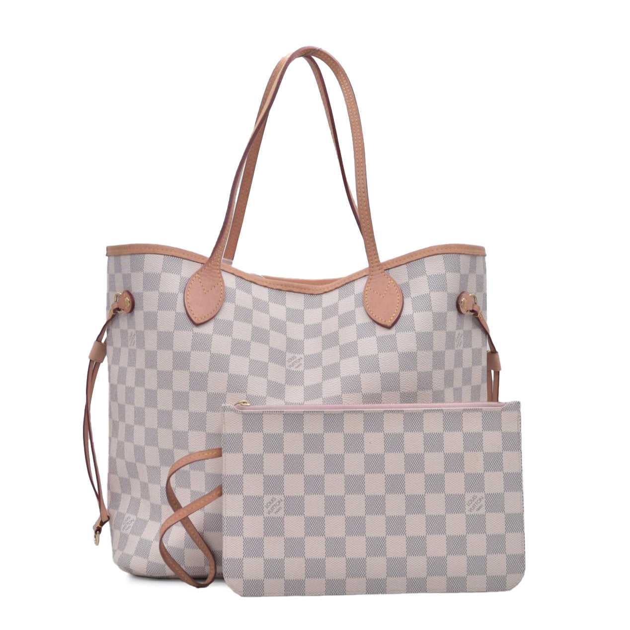 $2240 Louis Vuitton Damier Azur Neo Neverfull MM Rose Ballerine with Pouch RFID