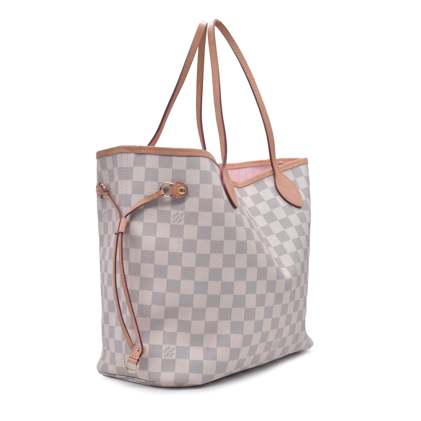 $2240 Louis Vuitton Damier Azur Neo Neverfull MM Rose Ballerine with Pouch RFID